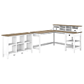 Bush Business Furniture Mayfield 60"W L-Shaped Corner Desk With Desktop Organizer And 6-Cube Bookcase, Pure White/Shiplap Gray, Standard Delivery