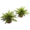 Nearly Natural 15"H Ruffle Fern Bushes With Burlap Bases, 15"H x 17"W x 15"D, Brown/Green, Set Of 2 Bushes
