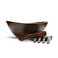 Lipper Wavy Rim Bowl With Salad Hands, 12-1/2”L x 12”W x 5”H, Matte Cherry, Set Of 3 Pieces