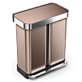 simplehuman® Dual-Compartment Rectangular Stainless-Steel Step Trash Can With Liner Pocket, 15.3 Gallons, 25-13/16"H x 22"W x 14-1/4"D, Rose Gold 1 thumbnail image
