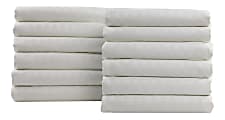 1888 Mills Lotus Satin Stripe Queen Flat Sheets, 96” x 120”, White, Pack Of 12 Sheets