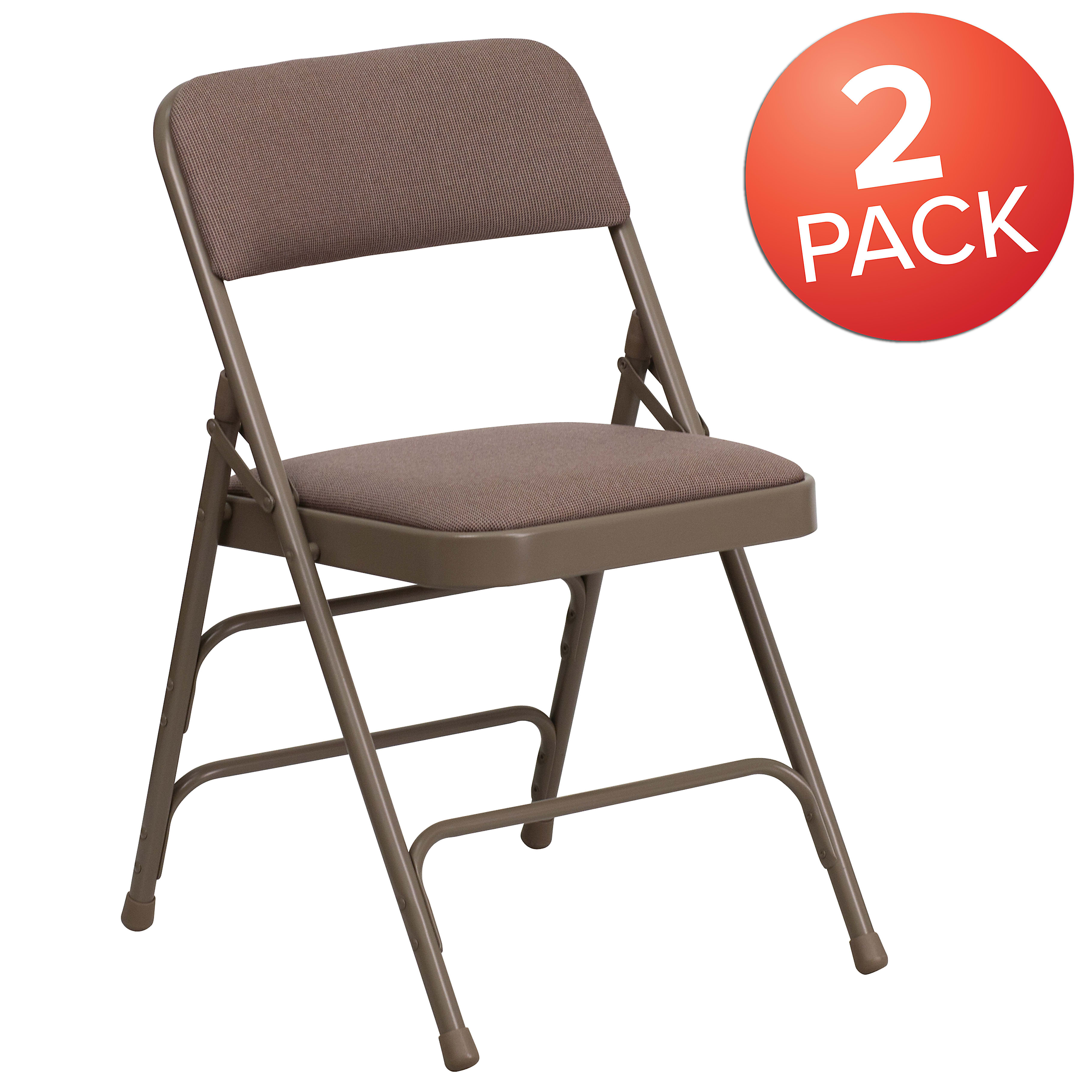 Single brown metal folding chair product shot.