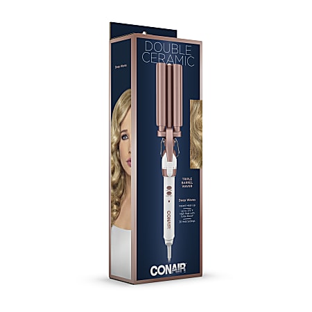 Conair Double Ceramic Triple Barrel Hair Waver Crimping Flat Iron, 1-1/2”, Rose Gold