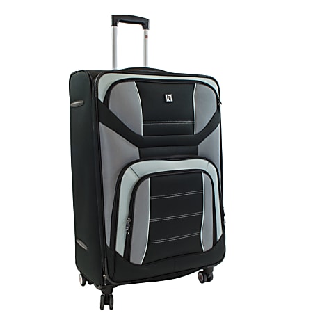 ful Airways Series ABS Upright Rolling Suitcase, 29"H x 19 1/4"W x 10 3/4"D, Black/Gray