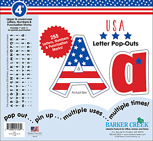 Barker Creek® Letter Pop-Outs, 4", USA, Set Of 255