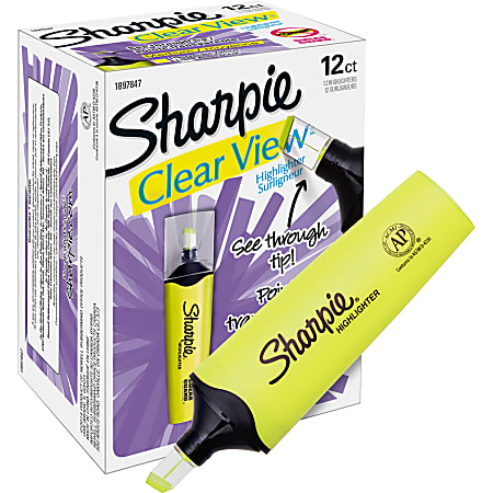 Sharpie Clear View Highlighter - Thick, Thin Marker Point - Chisel Marker Point Style - Fluorescent Yellow - 12 / Box