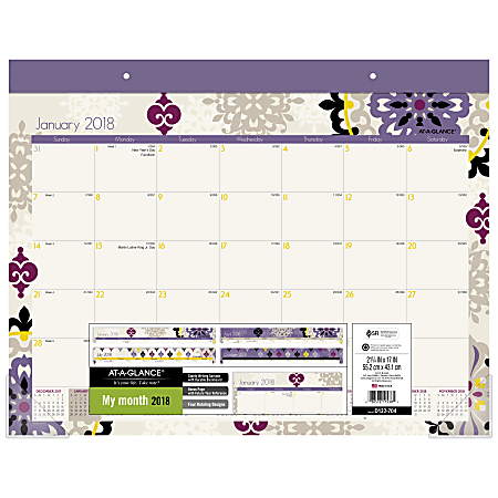 AT-A-GLANCE® Vienna Monthly Desk Pad, 22" x 17", White, January to December 2018 (D122-704-18)