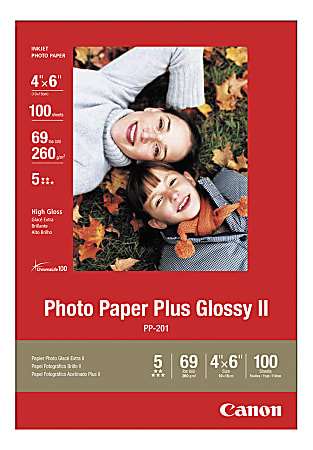 Canon® Inkjet Photo Paper Plus, Glossy, 4" x 6", 69 Lb, Pack Of 100 Sheets