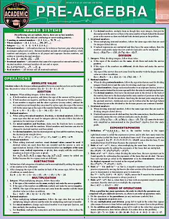 QuickStudy Guide, Pre-Algebra