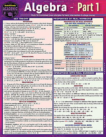 QuickStudy Guide, Algebra 1