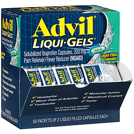 Advil Liqui-Gels Pain Reliever Refill, 2 Tablets Per Packet, Box Of 50 Packets