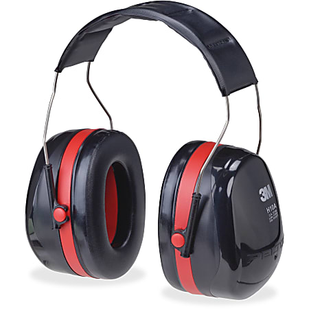 Peltor Optime 105 Twin Cup Earmuffs - Foldable, Comfortable, Lightweight, Low Linting - Noise, Noise Reduction Rating Protection - Stainless Steel Headband, Foam, Acrylonitrile Butadiene Styrene (ABS), Plastic - Black, Red - 1 Each