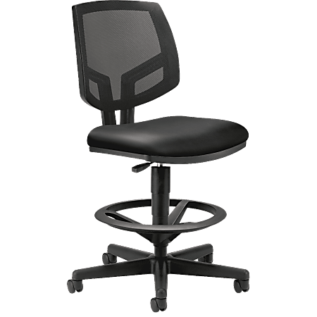 HON® Volt Mesh Back Bonded Leather Task Stool, Extended Height And Foot Ring, Black