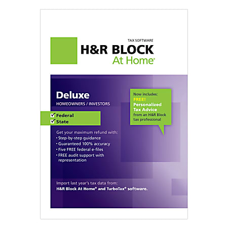 H&R Block At Home® Deluxe Fed + State + Efile 2012, Windows/Mac, Traditional Disc