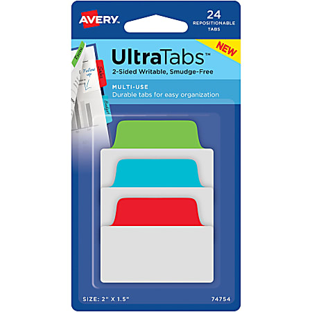 Avery® UltraTabs Repositionable Multi-Use Tabs - 24 Write-on Tab(s) - 1.50" Tab Height x 2" Tab Width - Removable - Assorted Tab(s) - 24 / Pack