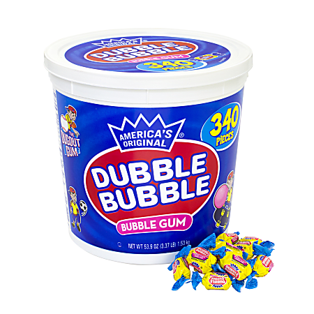 Dubble Bubble America's Original Bubble Gum Tub, 53.9-Oz Tub, 340 Pieces