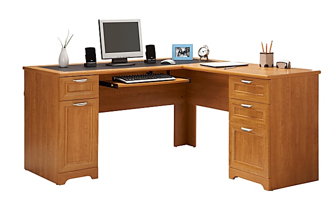 Realspace® Magellan 59"W L-Shape Corner Desk, Honey Maple