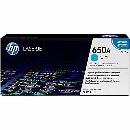 HP 650A Cyan Toner Cartridge, CE271A