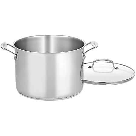 Cuisinart 10 Qt. Stockpot w/Glass Cover - 10 quart 8" Diameter Stockpot, Lid - Stainless Steel, Aluminum Base, Cast Stainless Steel Handle - Dishwasher Safe - Oven Safe - Stainless - Mirror