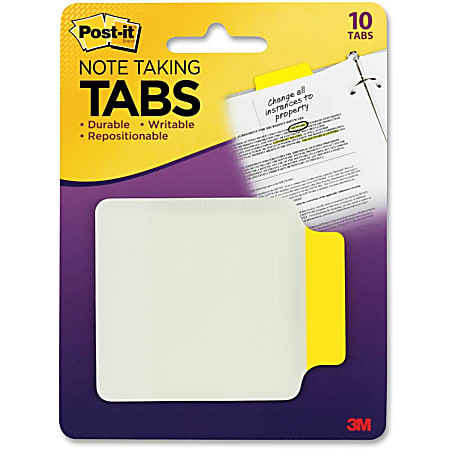 Post-it® Note Taking Tabs, 3 3/8" x 2 3/4", Clear/Yellow, Pad Of 10 Flags