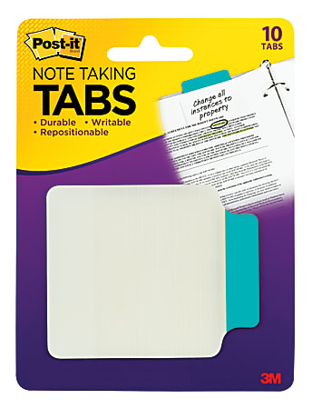 Post-it® Note Taking Tabs, 3 3/8" x 2 3/4", Aqua/Clear, Pad Of 10 Flags