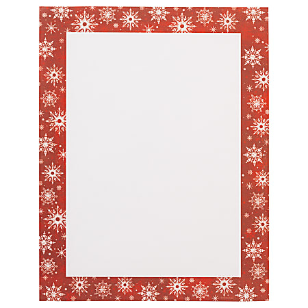 JAM Paper® Holiday Paper, Letter Size (8 1/2" x 11"), Red Snowflake Border, Pack Of 100 Sheets
