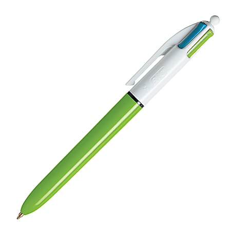 BIC® 4-Color™ Retractable Ballpoint Pen, Medium Point, 1.0 mm, Green Barrel, Assorted Ink Colors