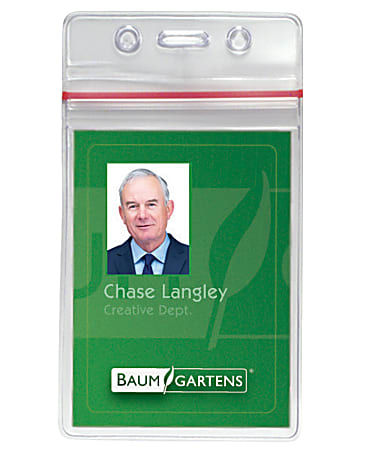 Baumgartens Sealable Vertical Badge Holder, 3 3/4" x 2 5/8", Clear, Pack Of 50
