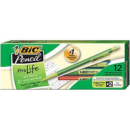 BIC® Ecolutions™ Xtra-Life Mechanical Pencils, 65% Recycled, Assorted Barrel Colors, 0.7mm, Pack Of 12