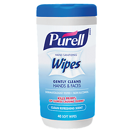 PURELL Clean Scent Hand Sanitizing Wipes - Clean - White - Durable, Alcohol-free - For Hand, Multi Surface, Face - 40 Per Canister - 1 Each