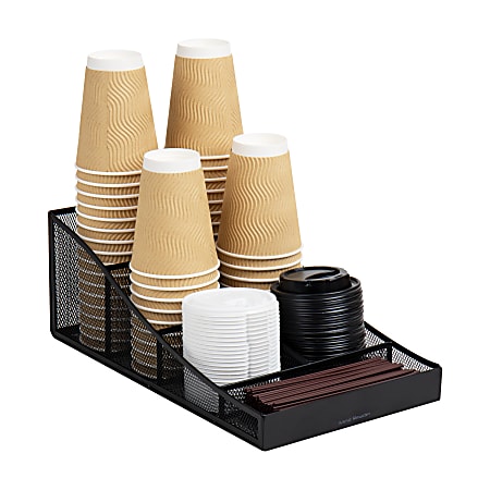 Mind Reader 7-Compartment Coffee Cup and Condiment Organizer, 5 1/4"H x 8-1/2"W x 14-1/2"D, Black