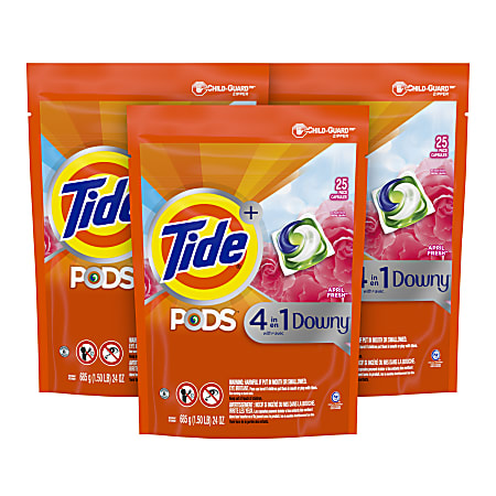 Tide PODS + Downy Liquid Laundry Detergent Pacs, April Fresh, 75 Pods Per Pack, Case Of 3 Packs