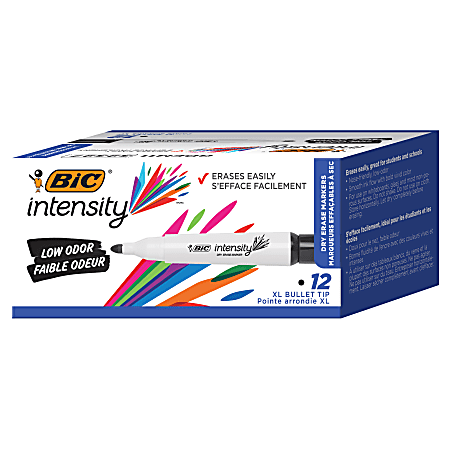 BIC® Intensity Low Odor Whiteboard Markers, Chisel Tip, Black Ink, PK Of 12