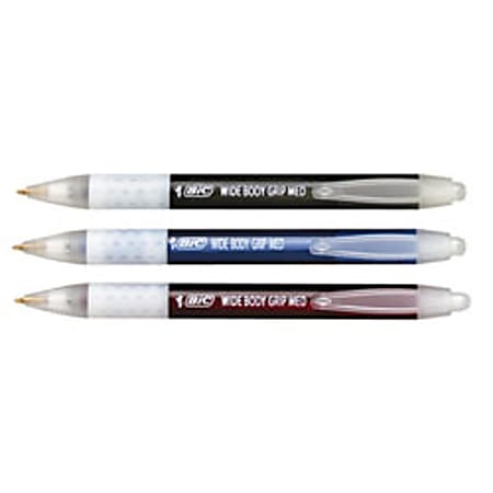 BIC® WideBody® Retractable Ballpoint Pens, 1.0 mm, Medium Point, Black Barrel, Black Ink, Pack Of 12