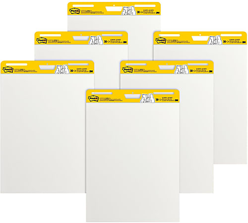 Post-it® Super Sticky Easel Pads, 25" x 30", 6 Pads, 30 Sheets/Pad, Back to School Supplies for Classrooms, White