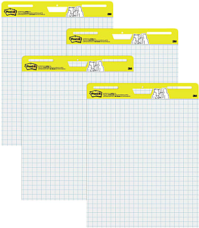 Post-it Super Sticky Easel Pads, 1" Grid Lines, 25" x 30", White, Pack Of 4 Pads
