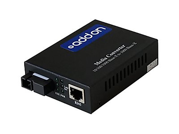 AddOn 1Gbs 1 RJ-45 to 1 SC Media Converter - Fiber media converter - GigE - 10Base-T, 1000Base-TX, 100Base-TX, 1000Base-BX-U - RJ-45 / SC single-mode - up to 37.3 miles - 1490 (TX) / 1550 (RX) nm