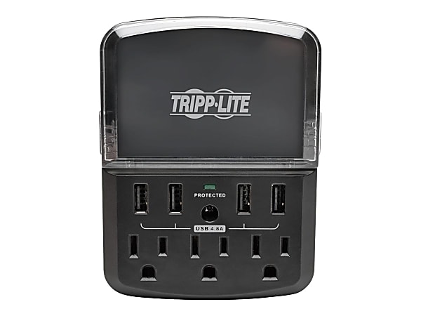 Tripp Lite 4-Port Wallmount USB Charging Station w 3 Outlet Surge Protector - Surge protector - 15 A - AC 120 V - 1800 Watt - output connectors: 3 - black