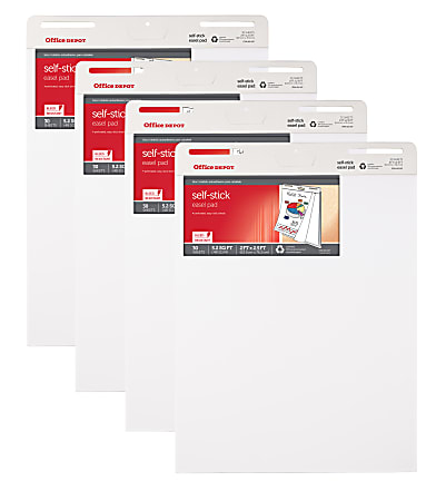 Office Depot® Brand Bleed Resistant Self-Stick Easel Pads, 25" x 30", 30 Sheets, 30% Recycled, White, Pack Of 4