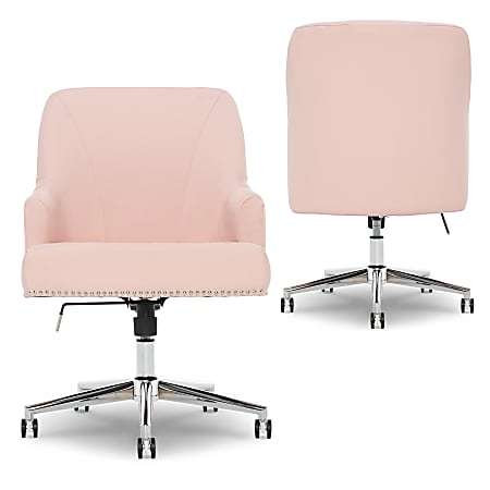 Serta Leighton Home Mid Back Office Chair Twill Fabric Blush Pink Chrome