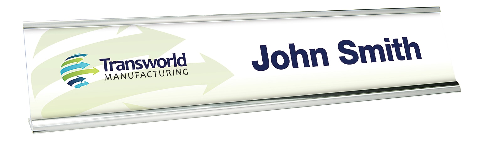 Custom Full Color Plastic Desk Signs With Slide-in Metal Holder, 2" x 10"