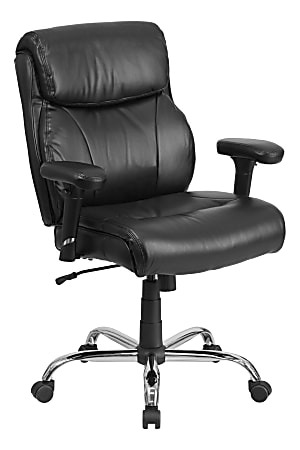 Flash Furniture HERCULES Big & Tall Leather Mid-Back Swivel Task Chair With Adjustable Arms, 22 1/2" Back Cushion, Black