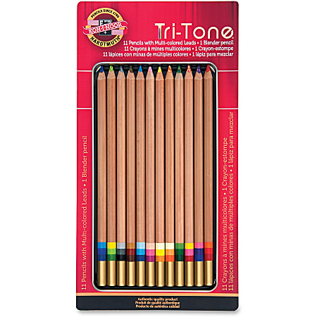 Koh-I-Noor Tri-Tone Multi-Colored Pencils, Assorted Lead, Set Of 12
