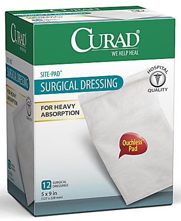 CURAD® Sterile Sitepads, 5" x 9", White, 12 Pads Per Box, Case Of 12 Boxes