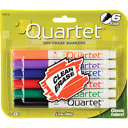 Quartet® Dry-Erase Markers, Fine Point, Assorted Colors, Pack Of 6