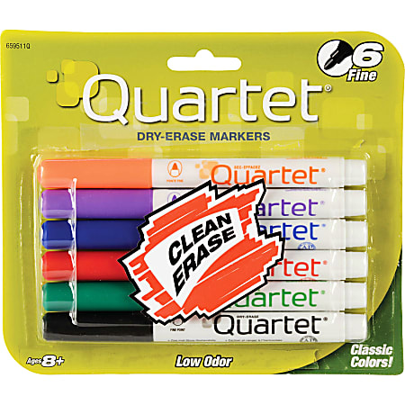 Quartet® Dry-Erase Markers, Fine Point, Assorted Colors, Pack Of 6