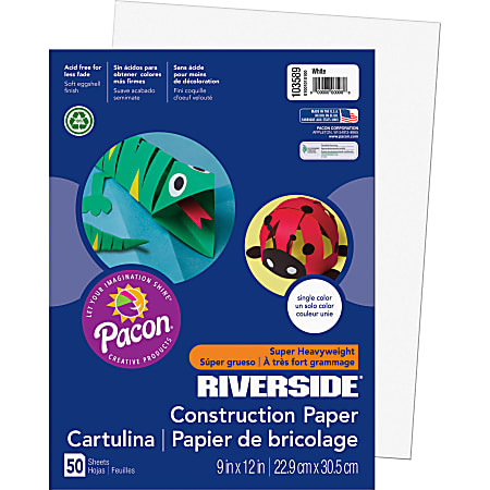 Riverside® Groundwood Construction Paper, 100% Recycled, 9" x 12", White, Pack Of 50