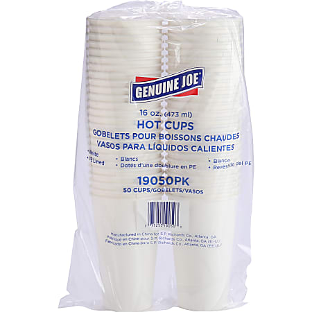 Genuine Joe Disposable Hot Cups, 16 Oz, White, Pack Of 50