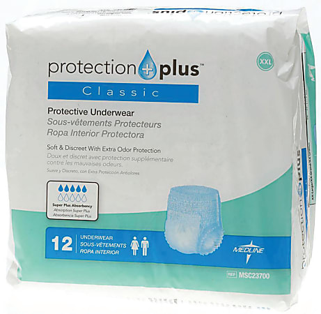 Protection Plus Classic Protective Underwear, XX-Large, 68 - 80", White, 12 Per Bag, Case Of 4 Bags