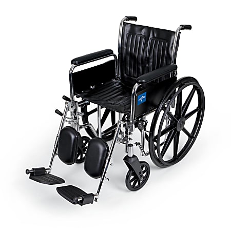 Medline 2000 Extra-Wide Folding Wheelchair, With Elevating Leg Rest And Removable Full-Length Arms, 32"H x 16 1/2"W x 37 1/2"D, Black/Silver